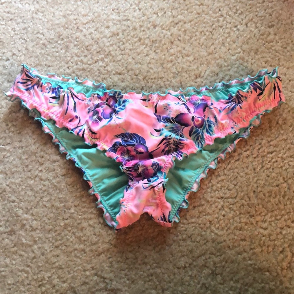 pink floral scrunch bottom ruffle swim